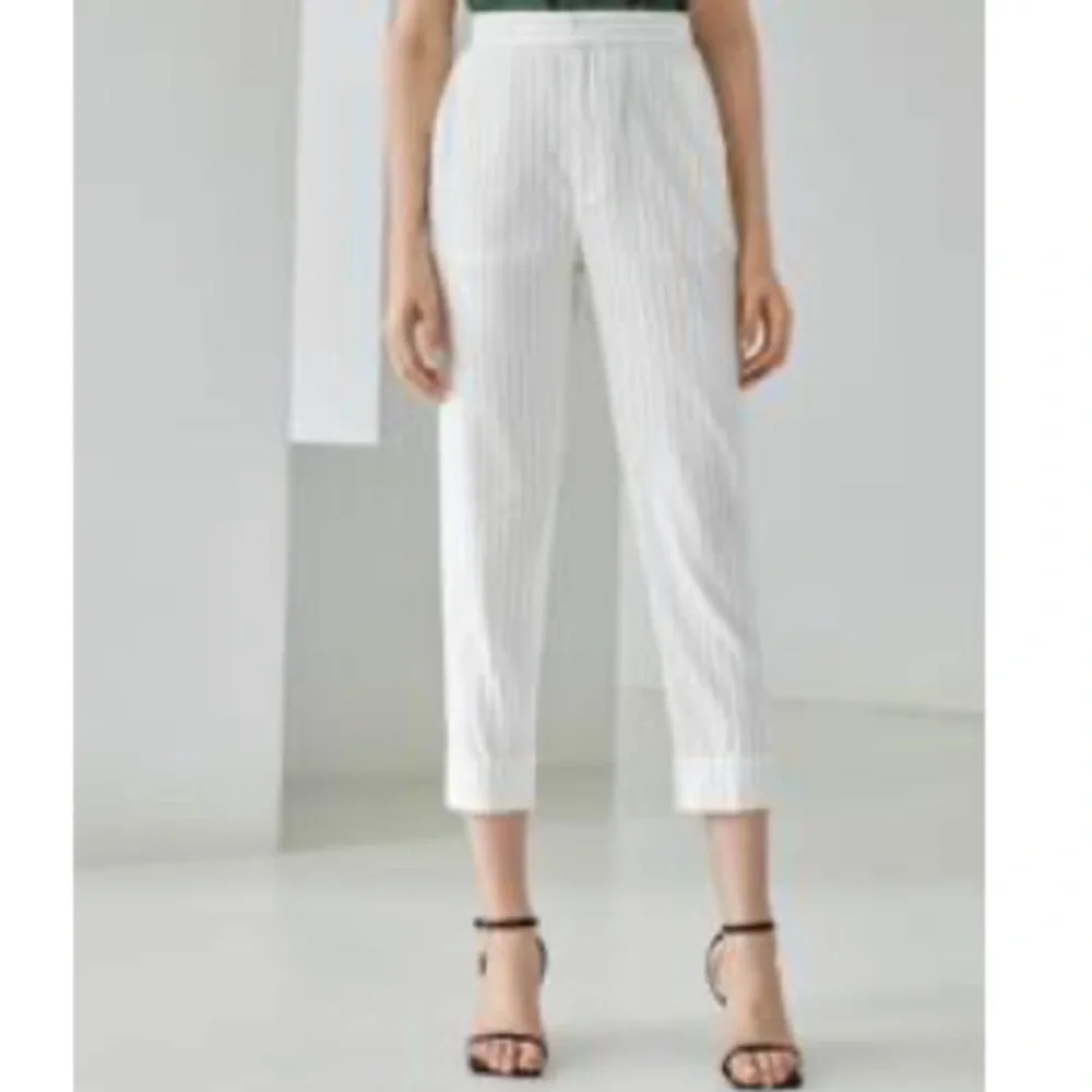 MOTF Black and White Striped Pantsuit linen size 6 US M - Picture 2 of 6